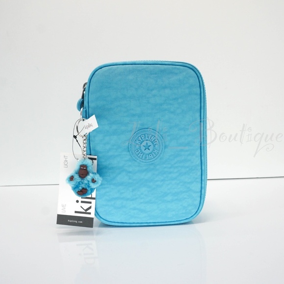 Kipling 100 Pens Case Pencil Accessory Box Polyamide AC3657 Powder Blue NWT $54 - Picture 1 of 9